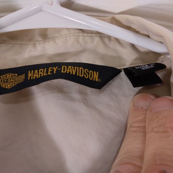 Harley-Davidson shirt mens XL Xlarge ivory motorcycle graphic button short sl - Picture 8 of 10